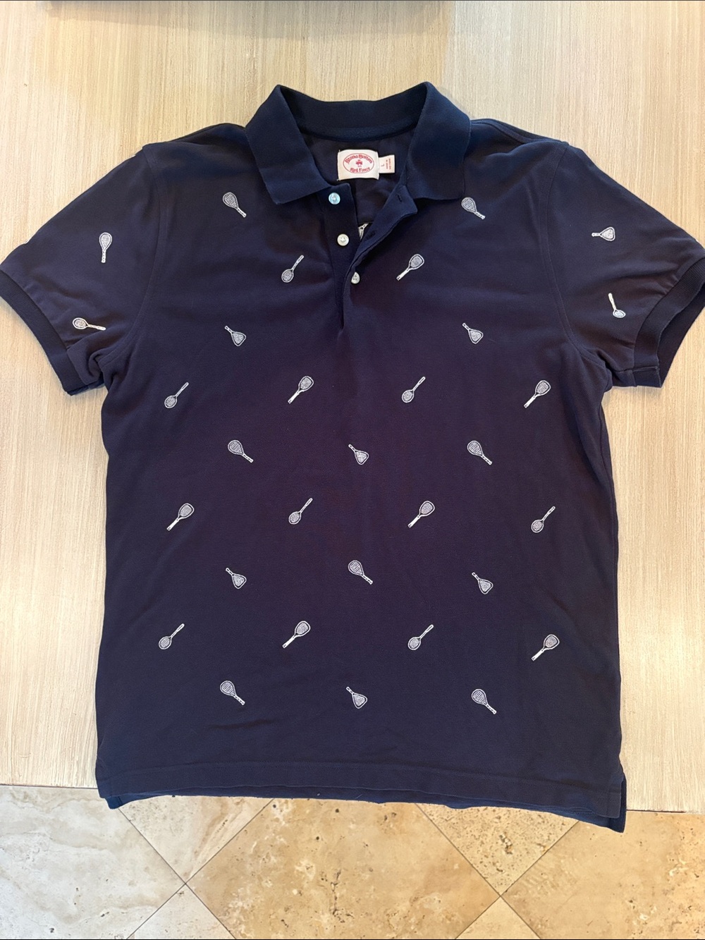 Brooks Brothers Navy Polo with Tennis Racket Embroidery
